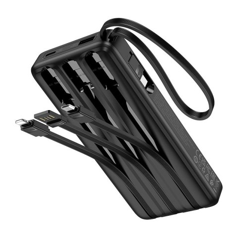 Powerbank Hoco 10000 mAh 2A z czterema wbudowanymi kablami USB A + USB C+ Lightning + Micro USB J146 czarny