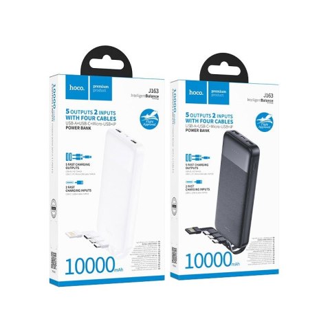 Powerbank Hoco 10000 mAh 2A z czterema wbudowanymi kablami USB A + USB C+ Lightning + Micro USB J163 czarny