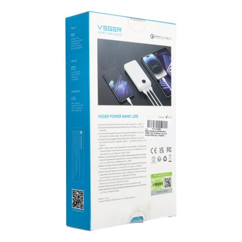 Powerbank Veger L20S (VP2039PD / W2039PD) PD QC3.0 2A 20W 20000 mAh biały