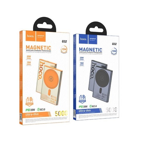 Powerbank zgodny z MagSafe Hoco 5000 mAh QC PD 20W Q32 szary