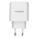 Ładowarka sieciowa do telefonu VEGER USB A + Typ C PD QC3.0 3,25A 65W + kabel USB C do USB C TR67 biała