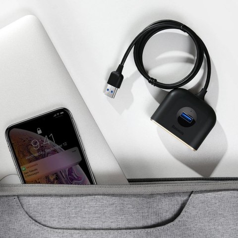 HUB Baseus Square USB-A do 1x USB-A 3.2 Gen 1 / 3x USB 2.0 z kablem 1m - czarny