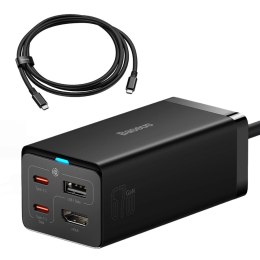 Ładowarka sieciowa GaN5 Baseus CCGP110201 67W HUB HDMI 2x USB-C / USB-A / HDMI 4K 30Hz 1,5m - czarna + kabel USB-C - USB-C 1m